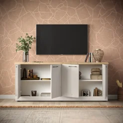 Garnero Arredamenti Madia 211x88h cm 4 ante moderna soggiorno rovere bianco frassinato Doria Sale