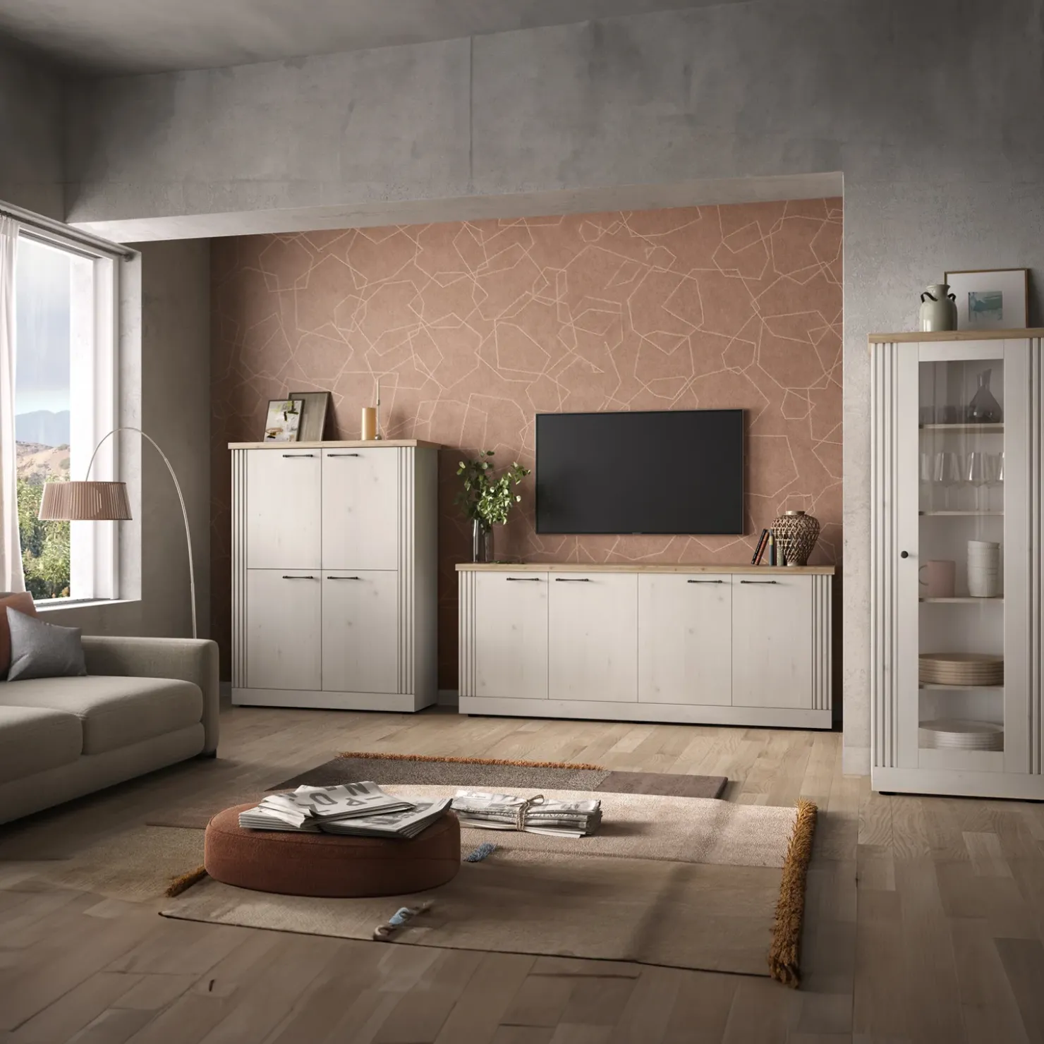 Garnero Arredamenti Madia 211x88h cm 4 ante moderna soggiorno rovere bianco frassinato Doria Sale