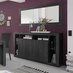 Garnero Arredamenti Madia 210x102h cm 4 ante moderna soggiorno Trilogy Nero Frassinato Best