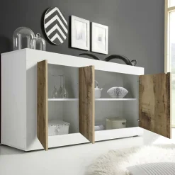 Garnero Arredamenti Madia 160x86h cm 3 ante moderna bianco lucido pero Eternity Rovere - Bianco Lucido Sale