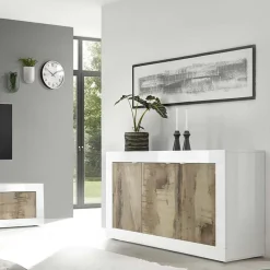 Garnero Arredamenti Madia 160x86h cm 3 ante moderna bianco lucido pero Eternity Rovere - Bianco Lucido Sale