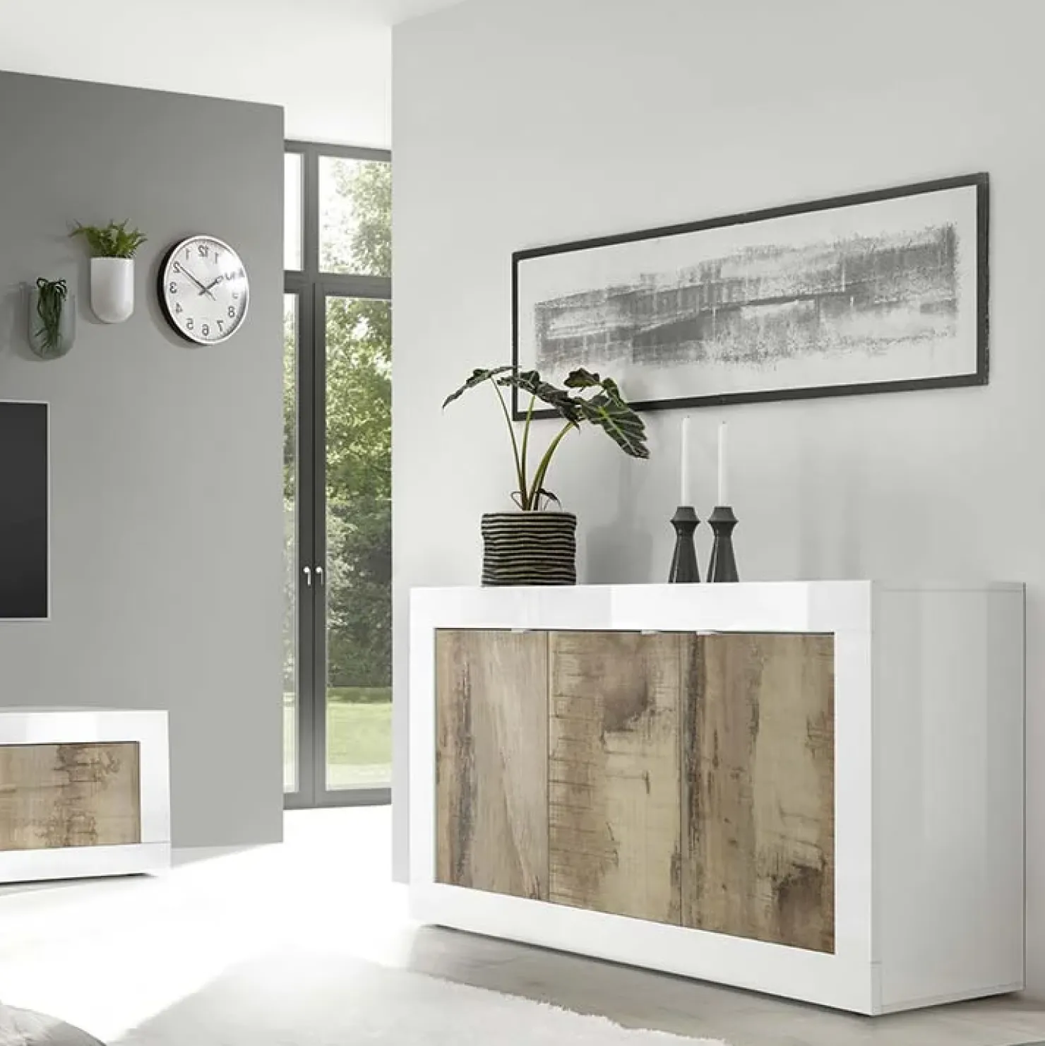 Garnero Arredamenti Madia 160x86h cm 3 ante moderna bianco lucido pero Eternity Rovere - Bianco Lucido Sale