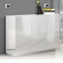 Garnero Arredamenti Madia 120x86h cm 3 ante moderna decorate Zenzero Bianco Lucido Clearance
