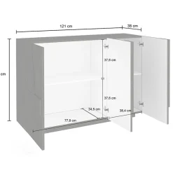 Garnero Arredamenti Madia 120x86h cm 3 ante moderna decorate Zenzero Bianco Lucido Clearance