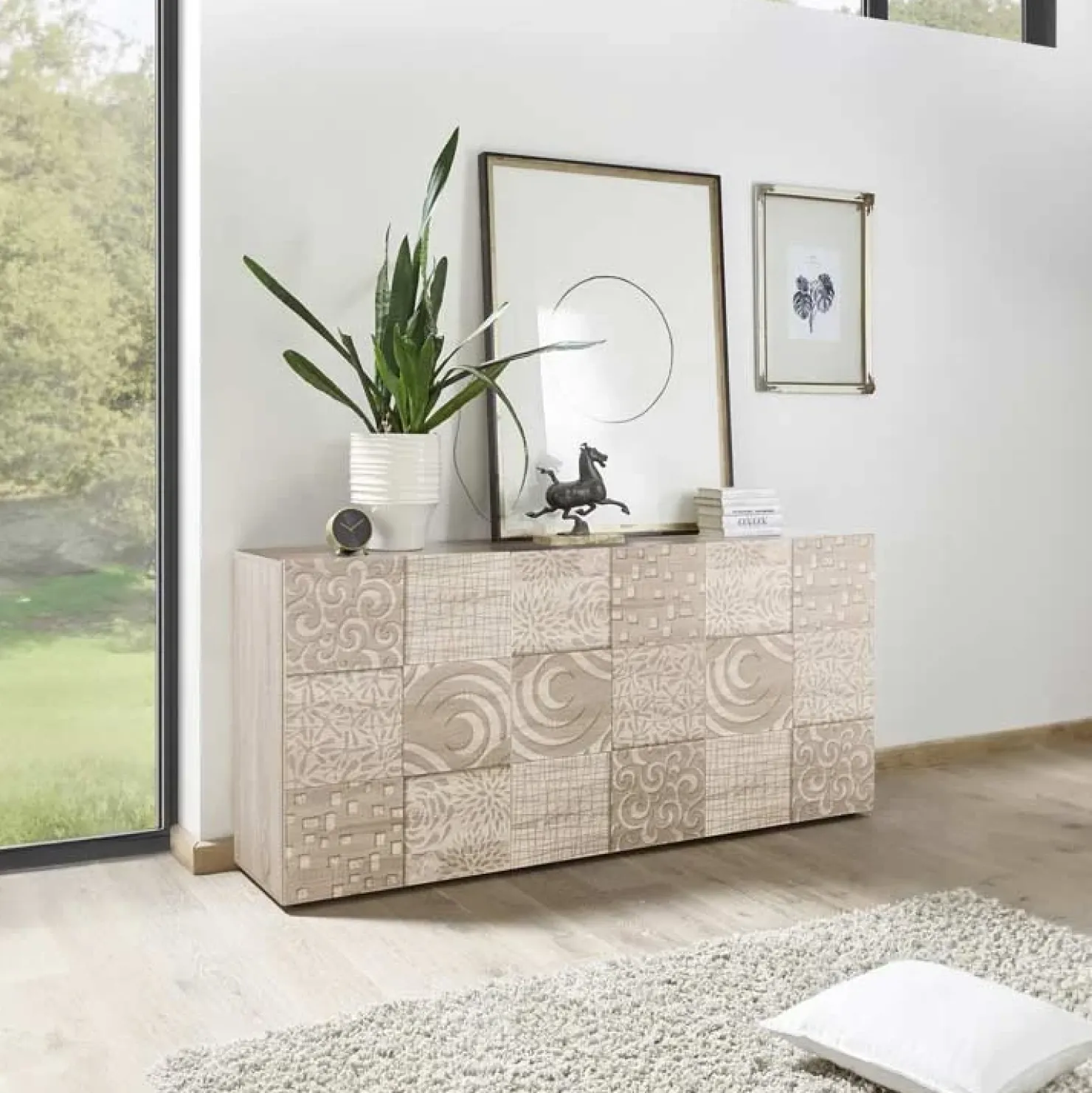 Garnero Arredamenti Madia 181x84h cm 3 ante moderna samoa con serigrafia Paradise Rovere Best