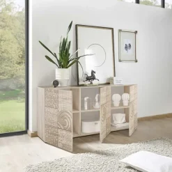 Garnero Arredamenti Madia 181x84h cm 3 ante moderna samoa con serigrafia Paradise Rovere Best