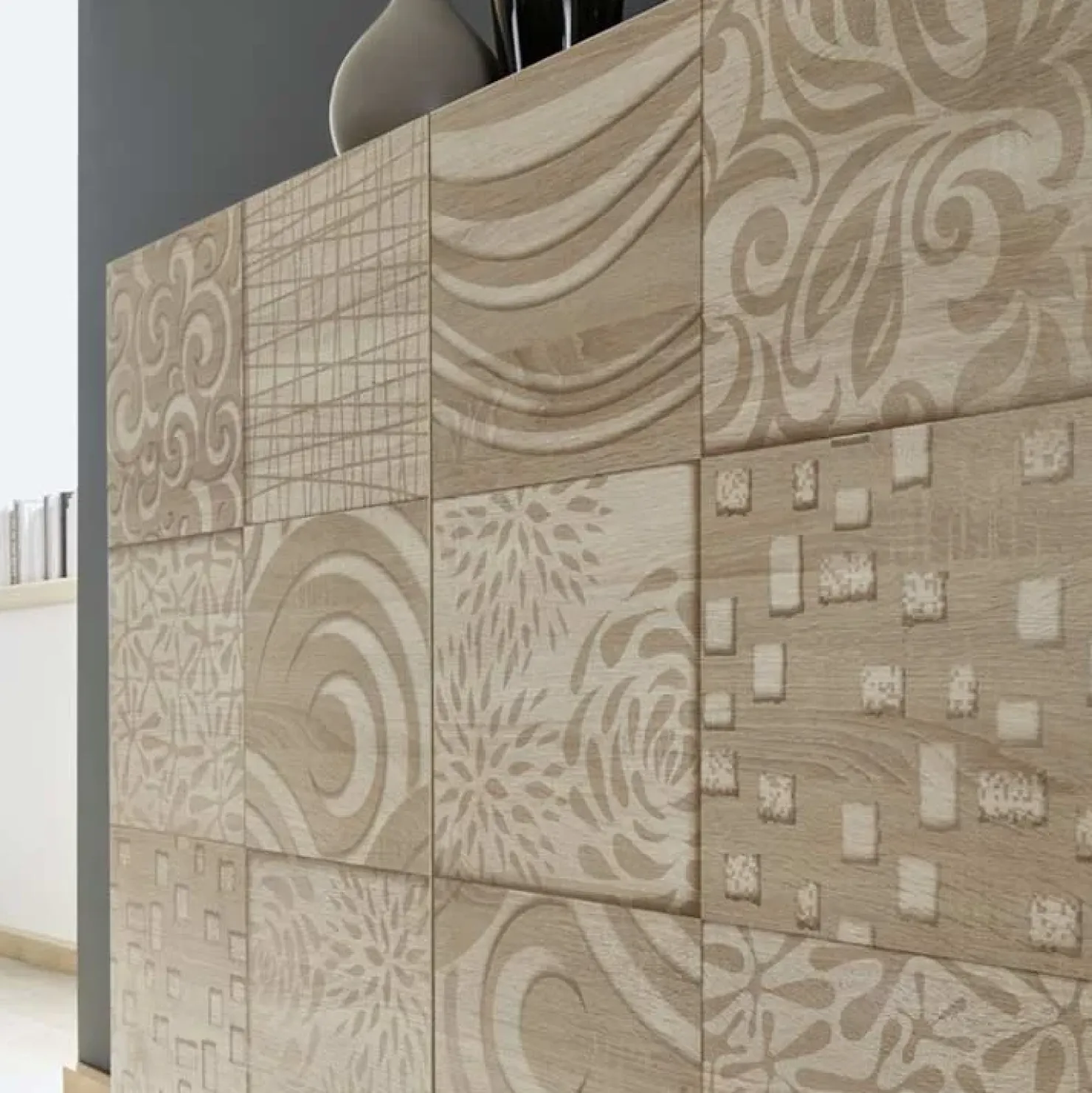 Garnero Arredamenti Madia 181x84h cm 3 ante moderna samoa con serigrafia Paradise Rovere Best