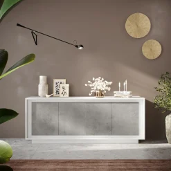 Garnero Arredamenti Madia 207x80h cm 4 ante moderna cemento bianco opaco Deluxe Cemento - Bianco opaco Outlet