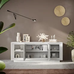 Garnero Arredamenti Madia 207x80h cm 4 ante moderna cemento bianco opaco Deluxe Cemento - Bianco opaco Outlet