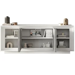 Garnero Arredamenti Madia 207x80h cm 4 ante moderna cemento bianco opaco Deluxe Cemento - Bianco opaco Outlet