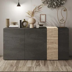 Garnero Arredamenti Madia 181x86h cm 3 ante moderna soggiorno titanio rovere Universal Antracite - Rovere Sale