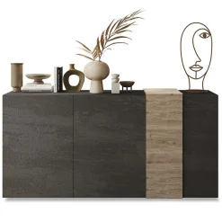 Garnero Arredamenti Madia 181x86h cm 3 ante moderna soggiorno titanio rovere Universal Antracite - Rovere Sale