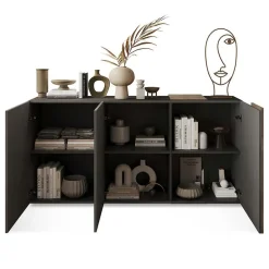 Garnero Arredamenti Madia 181x86h cm 3 ante moderna soggiorno titanio rovere Universal Antracite - Rovere Sale