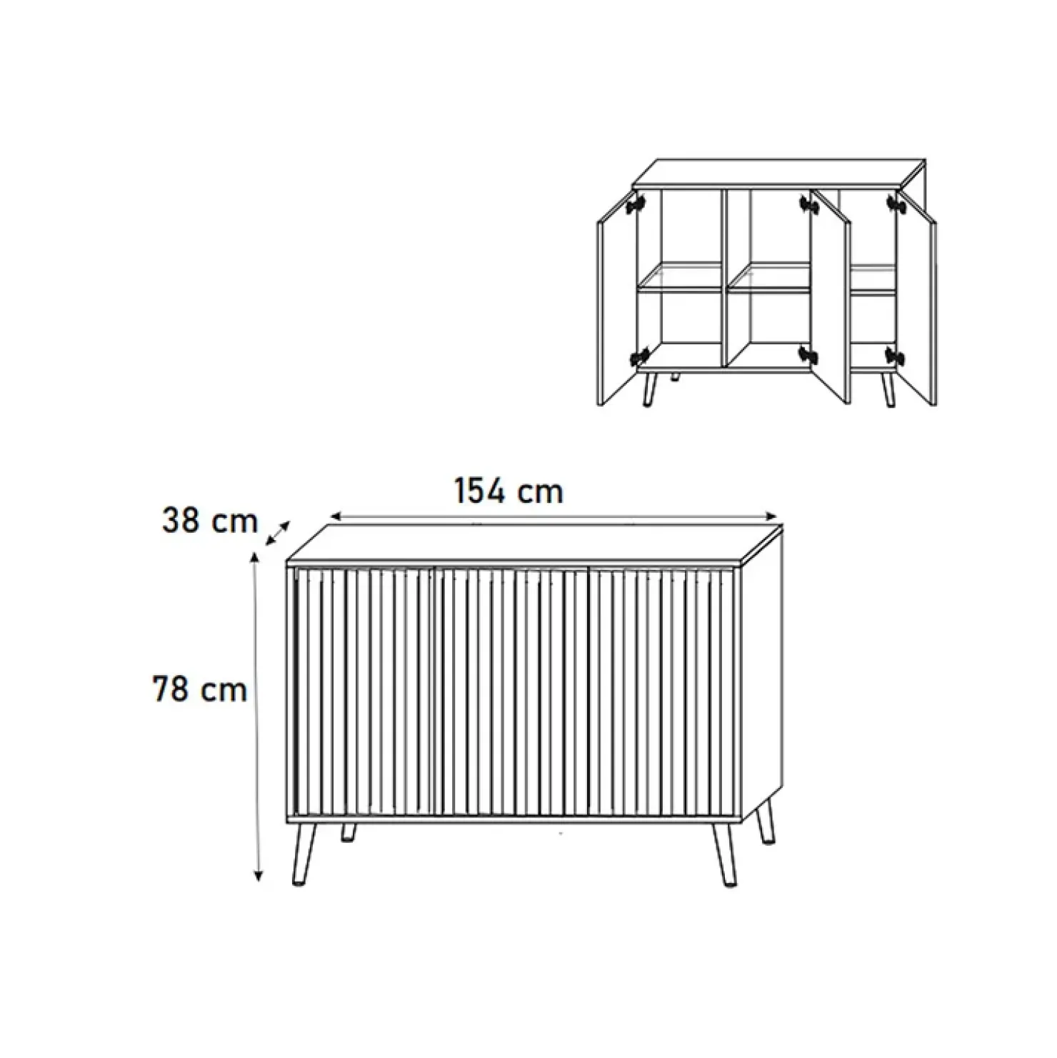 Garnero Arredamenti Madia 154x78h cm 3 ante moderna rovere cannettato nero Celestia Rovere Rustico - Nero opaco Best
