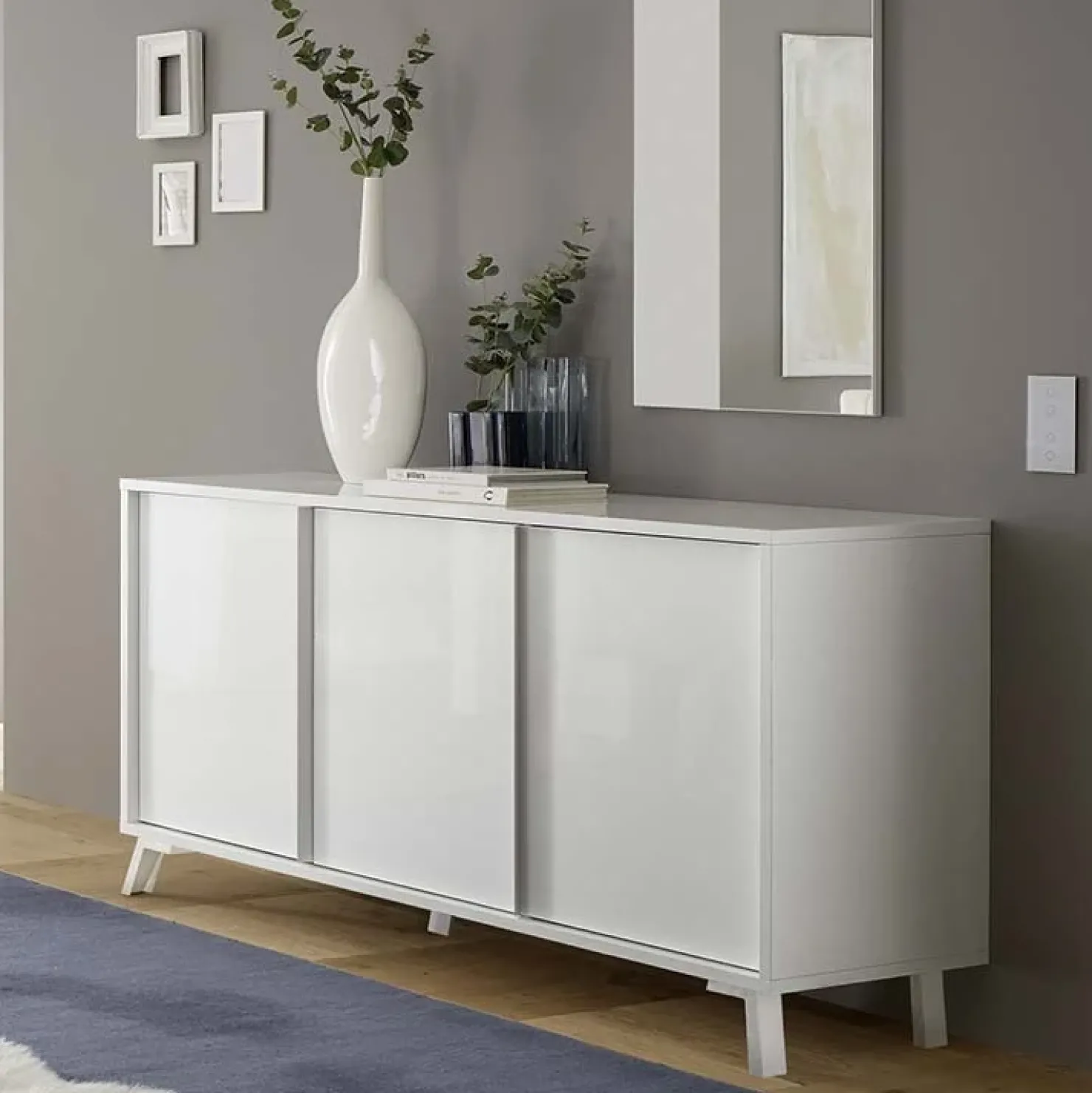 Garnero Arredamenti Madia 156x84h cm 3 ante moderna soggiorno Tosca Bianco Lucido Outlet