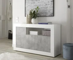 Garnero Arredamenti Madia 138x86h cm 3 ante moderna bianco lucido cemento Florena Bianco Lucido - Cemento Online