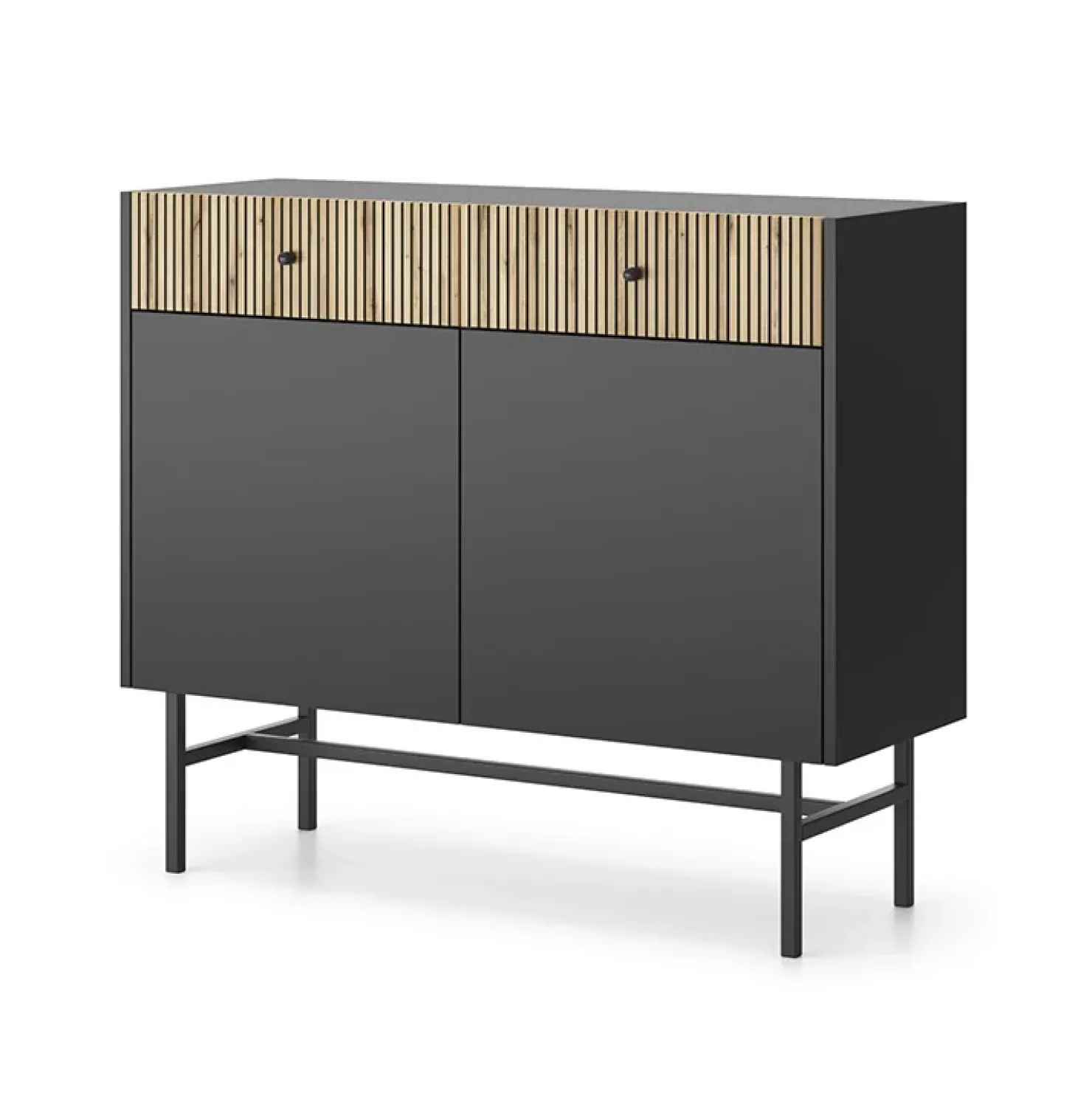 Garnero Arredamenti Madia 105x90h cm 2 ante moderna nero rovere cannettato Eterna Nero Opaco - Rovere Rustico Outlet