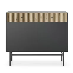 Garnero Arredamenti Madia 105x90h cm 2 ante moderna nero rovere cannettato Eterna Nero Opaco - Rovere Rustico Outlet