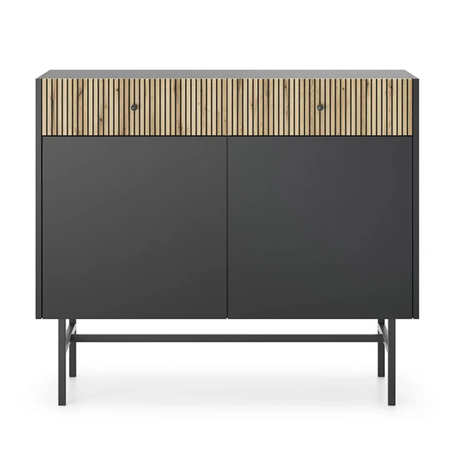 Garnero Arredamenti Madia 105x90h cm 2 ante moderna nero rovere cannettato Eterna Nero Opaco - Rovere Rustico Outlet