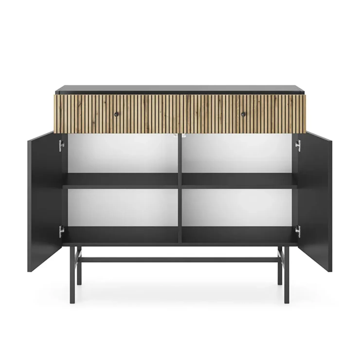 Garnero Arredamenti Madia 105x90h cm 2 ante moderna nero rovere cannettato Eterna Nero Opaco - Rovere Rustico Outlet