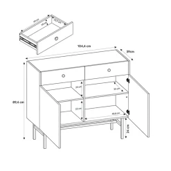 Garnero Arredamenti Madia 105x90h cm 2 ante moderna nero rovere cannettato Eterna Nero Opaco - Rovere Rustico Outlet