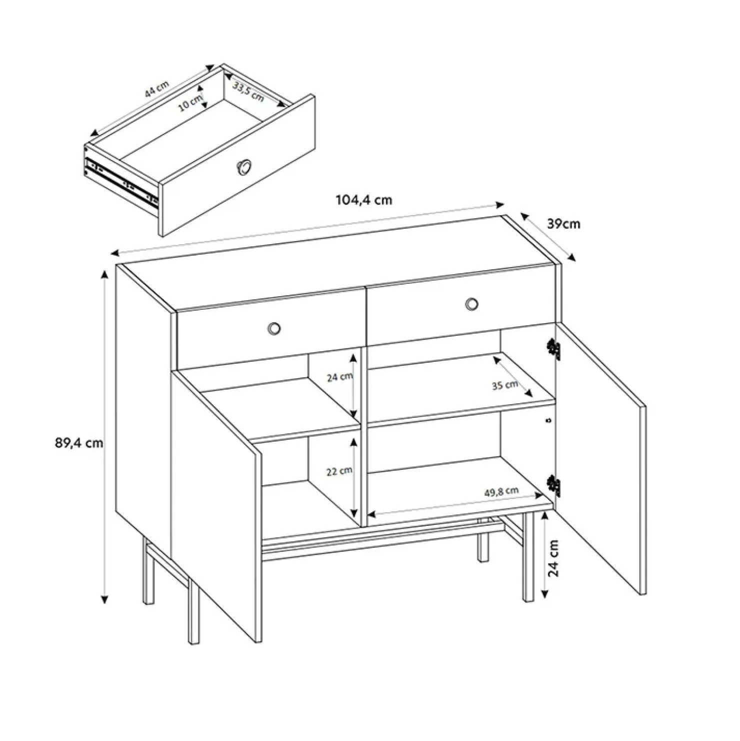 Garnero Arredamenti Madia 105x90h cm 2 ante moderna nero rovere cannettato Eterna Nero Opaco - Rovere Rustico Outlet
