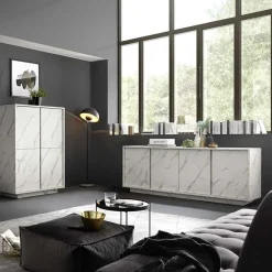 Garnero Arredamenti Madia 180x79h cm 4 ante moderna effetto Viking Marmo bianco New