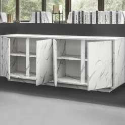 Garnero Arredamenti Madia 180x79h cm 4 ante moderna effetto Viking Marmo bianco New