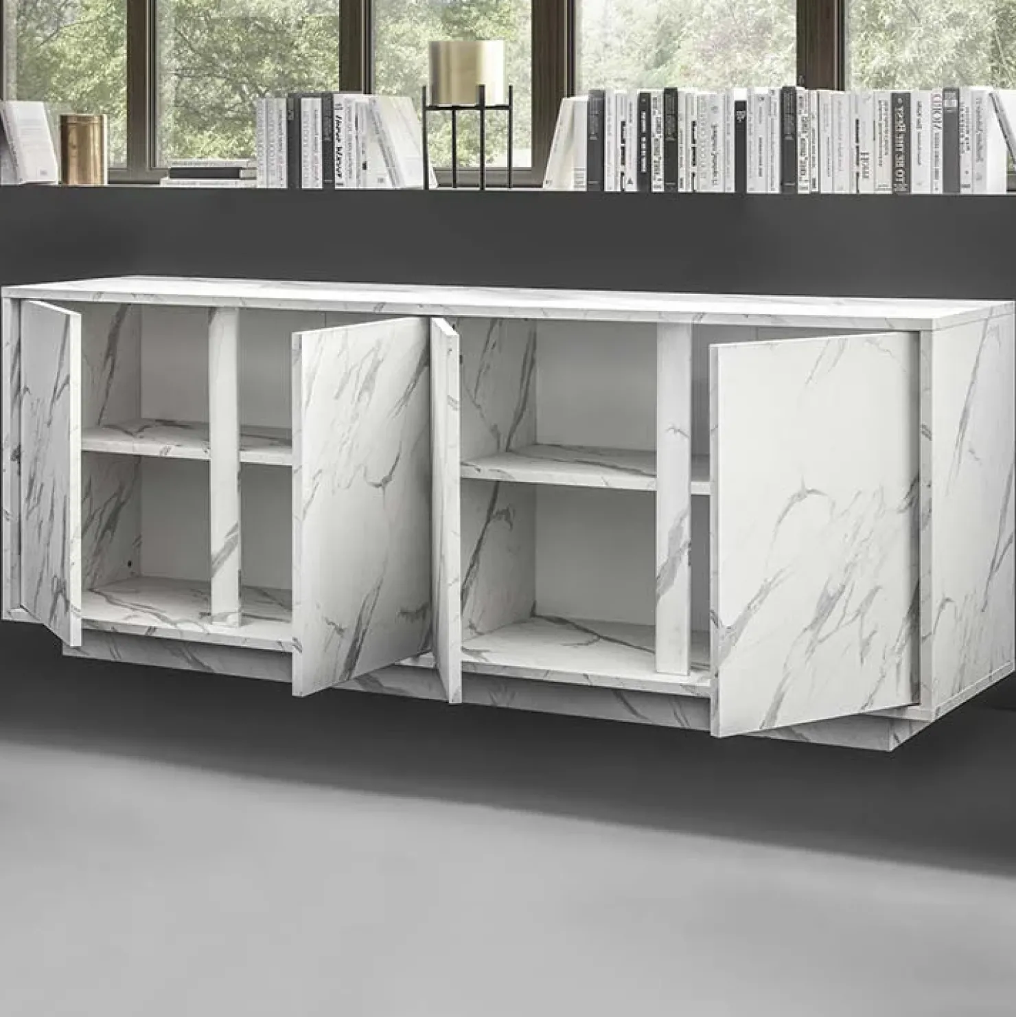 Garnero Arredamenti Madia 180x79h cm 4 ante moderna effetto Viking Marmo bianco New