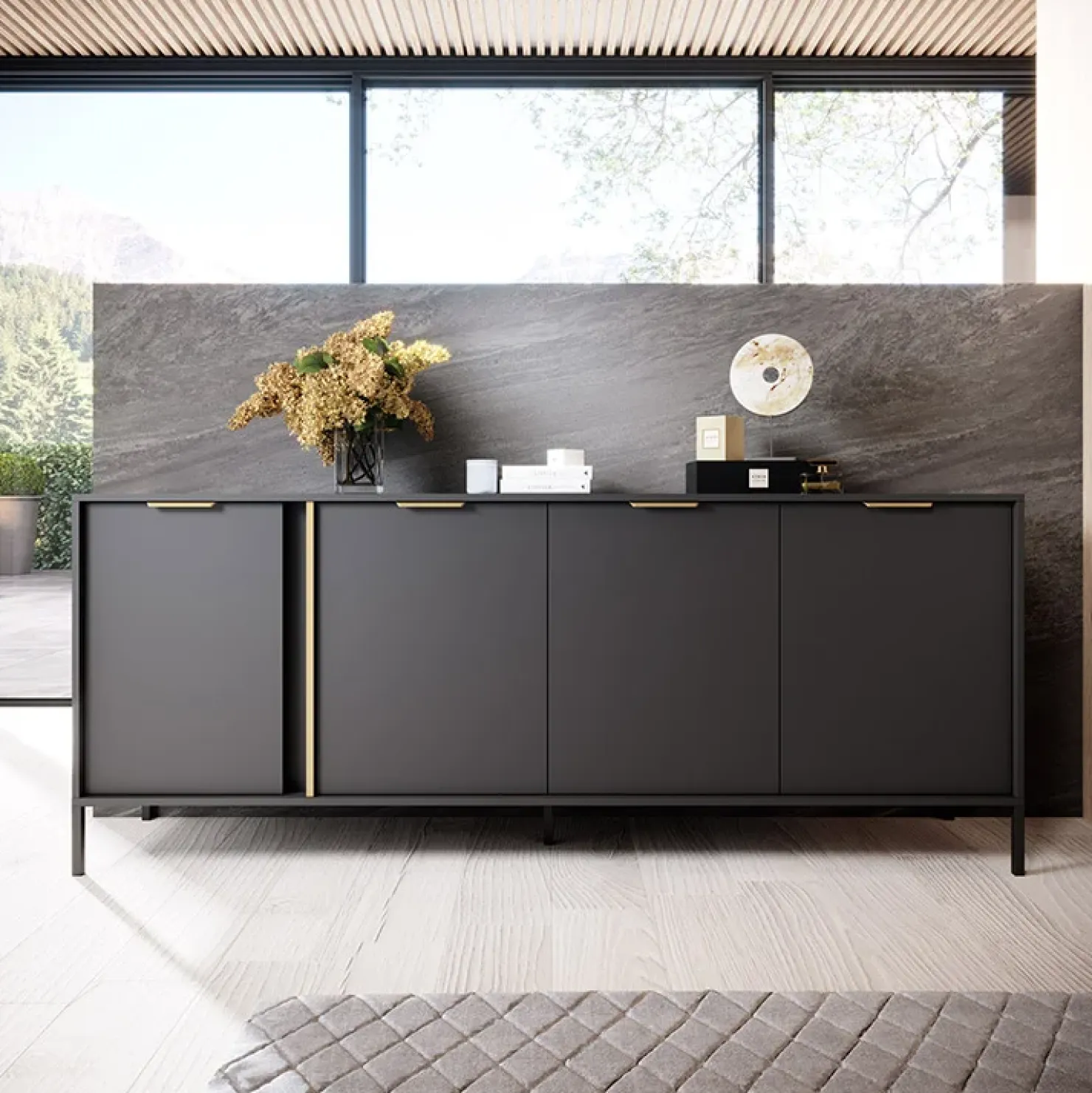 Garnero Arredamenti Madia 203x82h cm 4 ante moderna antracite Nebula Sale