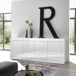 Garnero Arredamenti Madia 207x86h cm 4 ante moderna soggiorno Eternity Bianco Lucido Discount