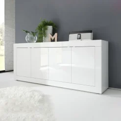 Garnero Arredamenti Madia 207x86h cm 4 ante moderna soggiorno Eternity Bianco Lucido Discount