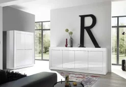 Garnero Arredamenti Madia 207x86h cm 4 ante moderna soggiorno Eternity Bianco Lucido Discount