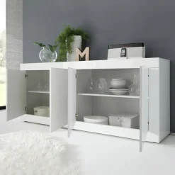 Garnero Arredamenti Madia 207x86h cm 4 ante moderna soggiorno Eternity Bianco Lucido Discount