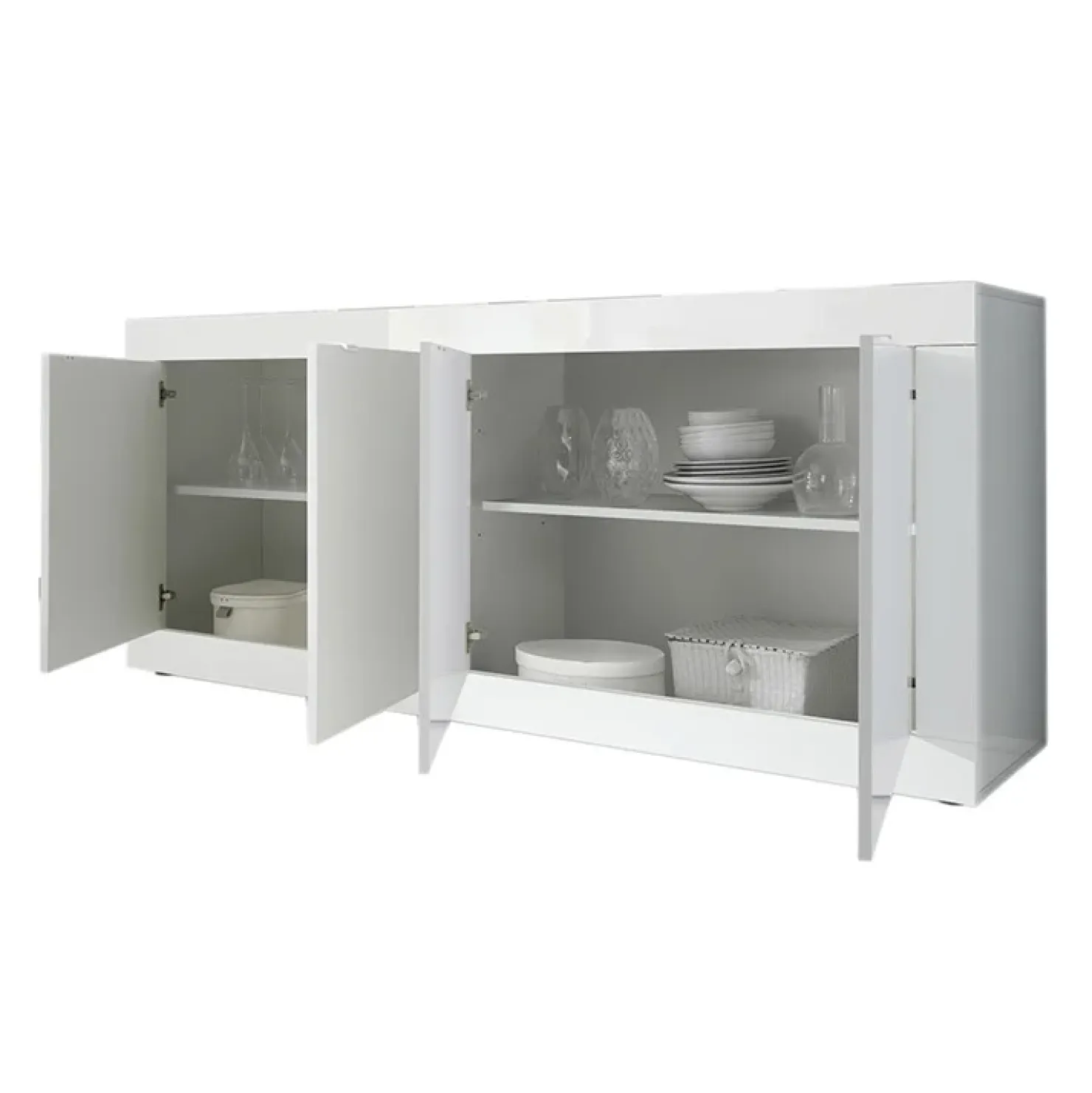 Garnero Arredamenti Madia 207x86h cm 4 ante moderna soggiorno Eternity Bianco Lucido Discount