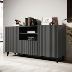 Garnero Arredamenti Madia 151x83h cm 3 ante moderna industrial cannettato Essence Antracite Hot