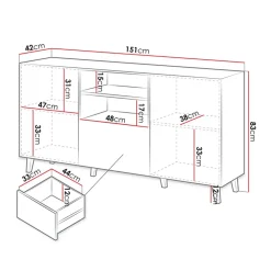 Garnero Arredamenti Madia 151x83h cm 3 ante moderna industrial cannettato Essence Antracite Hot