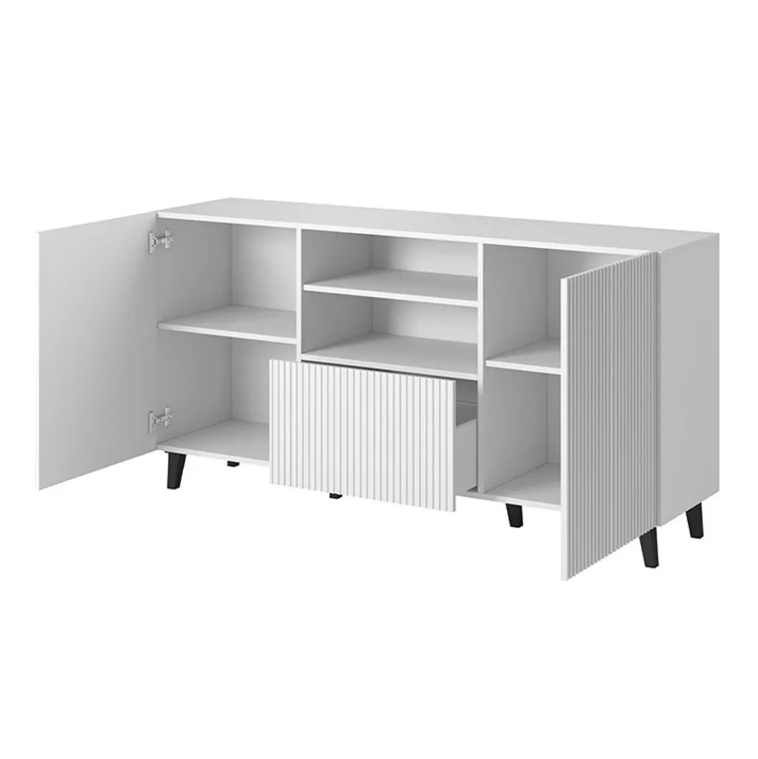 Garnero Arredamenti Madia 151x83h cm 3 ante moderna industrial cannettato bianco Essence Bianco Opaco Best