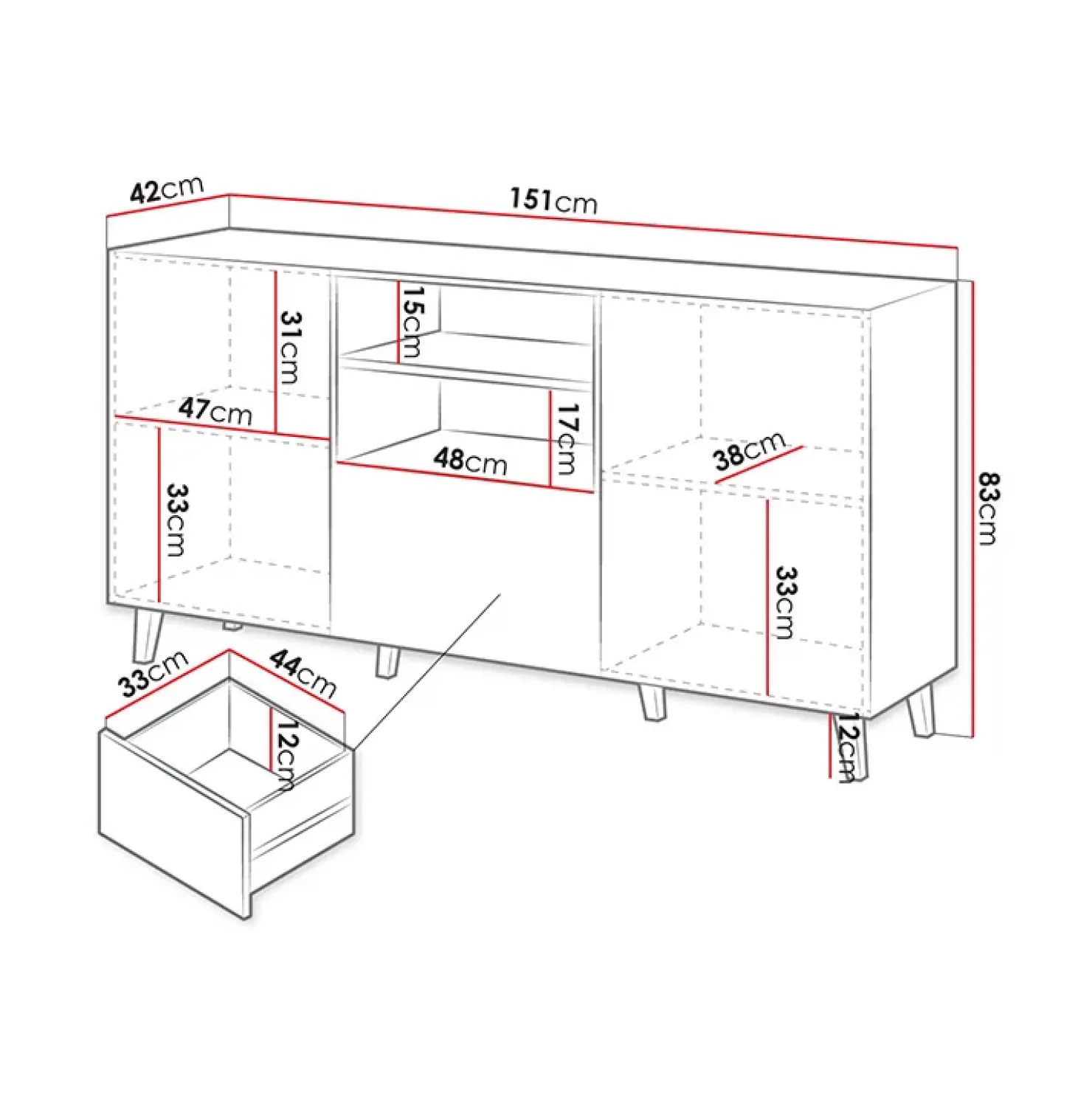 Garnero Arredamenti Madia 151x83h cm 3 ante moderna industrial cannettato bianco Essence Bianco Opaco Best