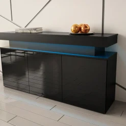 Garnero Arredamenti Madia 160x83h cm 3 ante moderna con led nero Lumus Nero Lucido Best