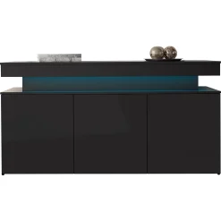 Garnero Arredamenti Madia 160x83h cm 3 ante moderna con led nero Lumus Nero Lucido Best