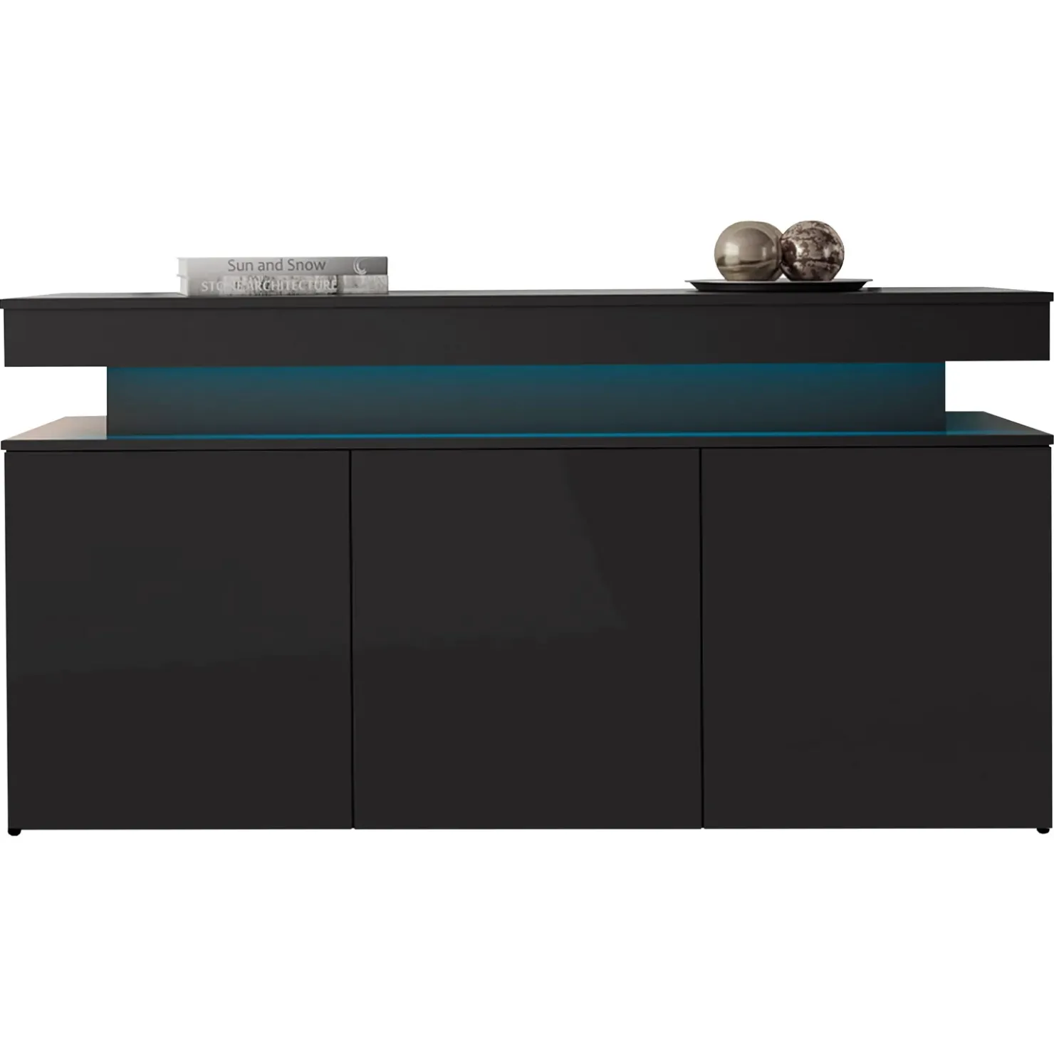 Garnero Arredamenti Madia 160x83h cm 3 ante moderna con led nero Lumus Nero Lucido Best