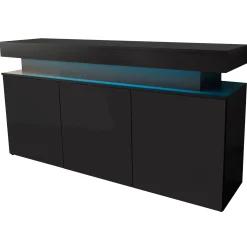 Garnero Arredamenti Madia 160x83h cm 3 ante moderna con led nero Lumus Nero Lucido Best
