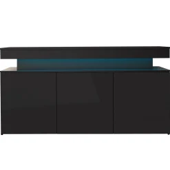 Garnero Arredamenti Madia 160x83h cm 3 ante moderna con led nero Lumus Nero Lucido Best