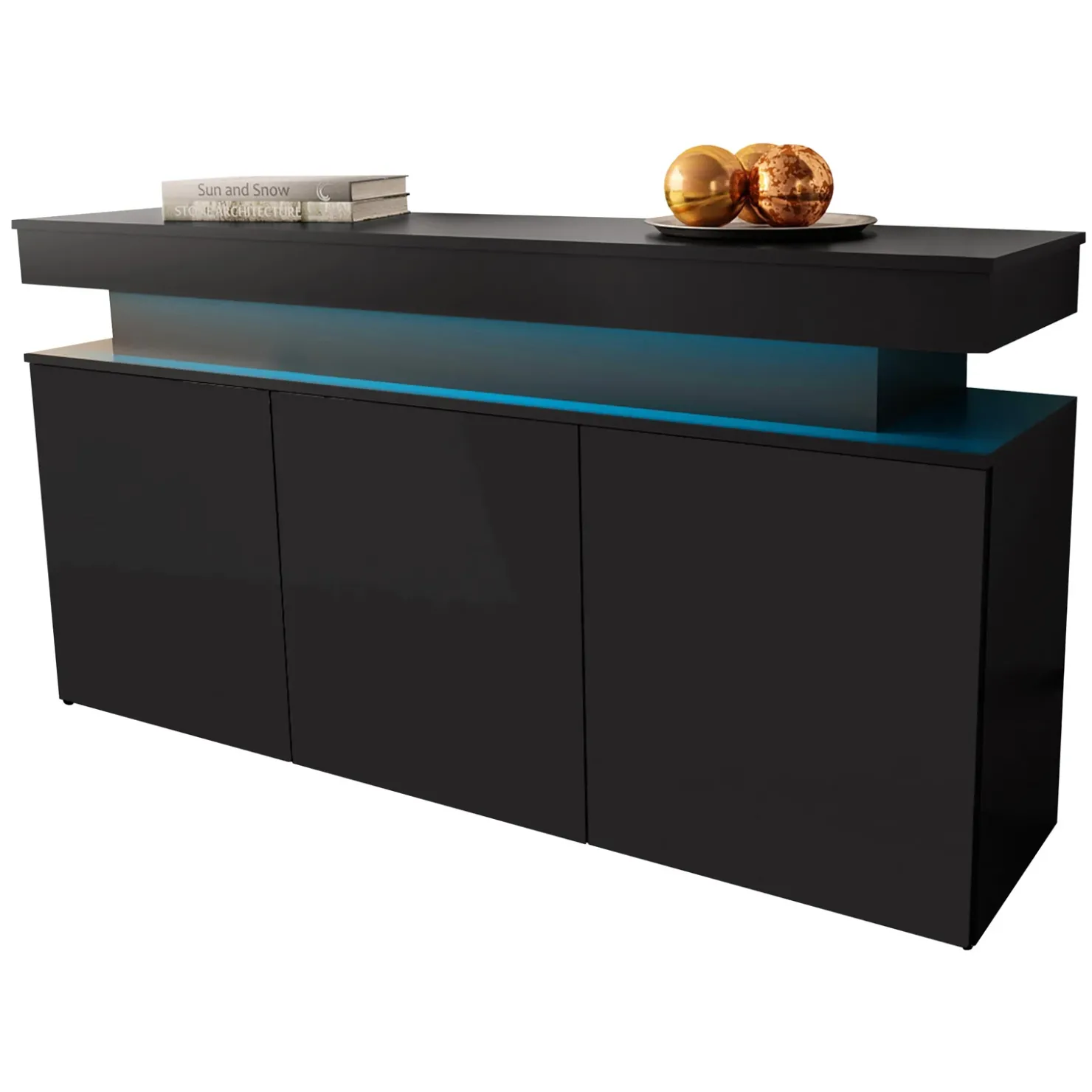 Garnero Arredamenti Madia 160x83h cm 3 ante moderna con led nero Lumus Nero Lucido Best