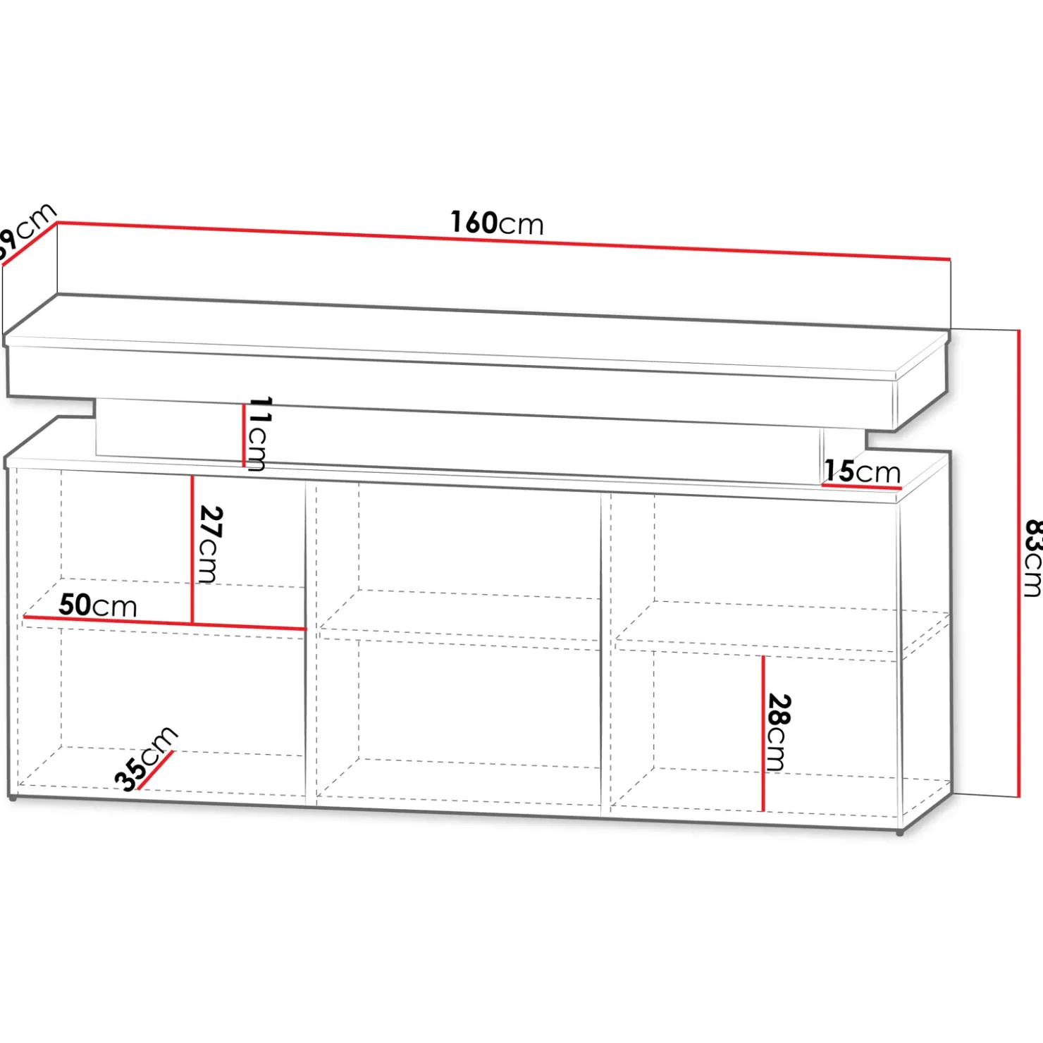 Garnero Arredamenti Madia 160x83h cm 3 ante moderna con led nero Lumus Nero Lucido Best