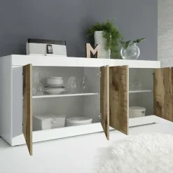 Garnero Arredamenti Madia 207x86h cm 4 ante moderna soggiorno bianco lucido pero Eternity Rovere - Bianco Lucido Sale