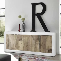 Garnero Arredamenti Madia 207x86h cm 4 ante moderna soggiorno bianco lucido pero Eternity Rovere - Bianco Lucido Sale