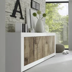 Garnero Arredamenti Madia 207x86h cm 4 ante moderna soggiorno bianco lucido pero Eternity Rovere - Bianco Lucido Sale