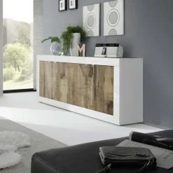 Garnero Arredamenti Madia 207x86h cm 4 ante moderna soggiorno bianco lucido pero Eternity Rovere - Bianco Lucido Sale